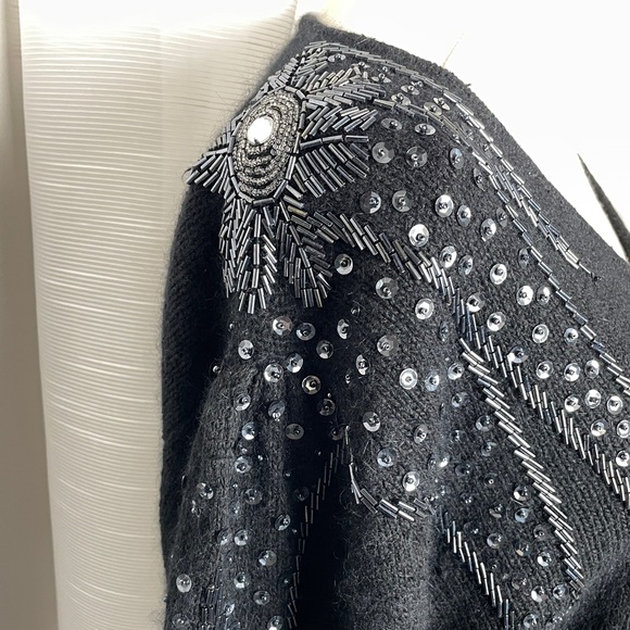 Vintage Le Chois Embellished Beaded Black Angora Wool & Silk Sweater Medium - Picture 7 of 10